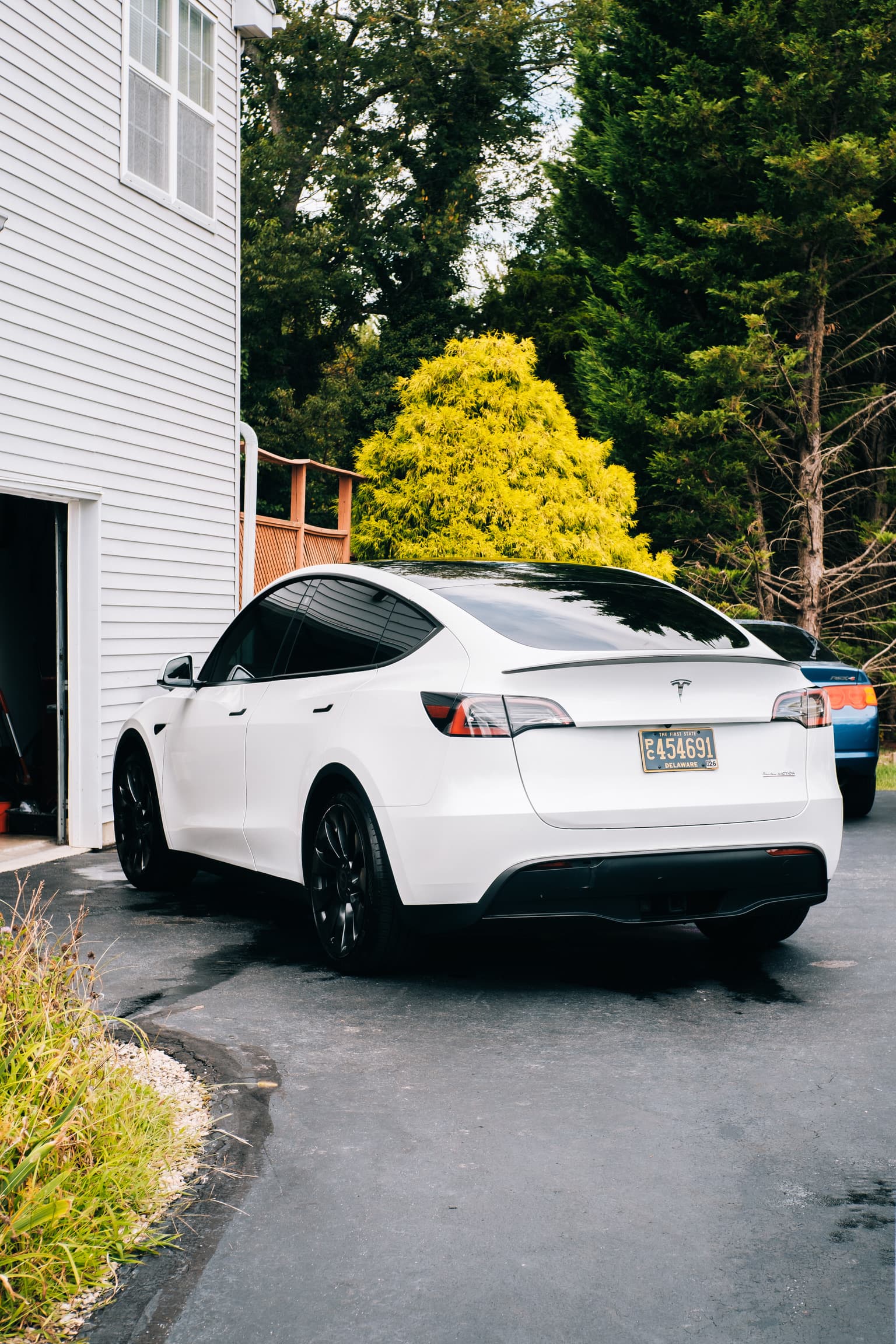 Dynamite Details technician performing paint correction on a Tesla