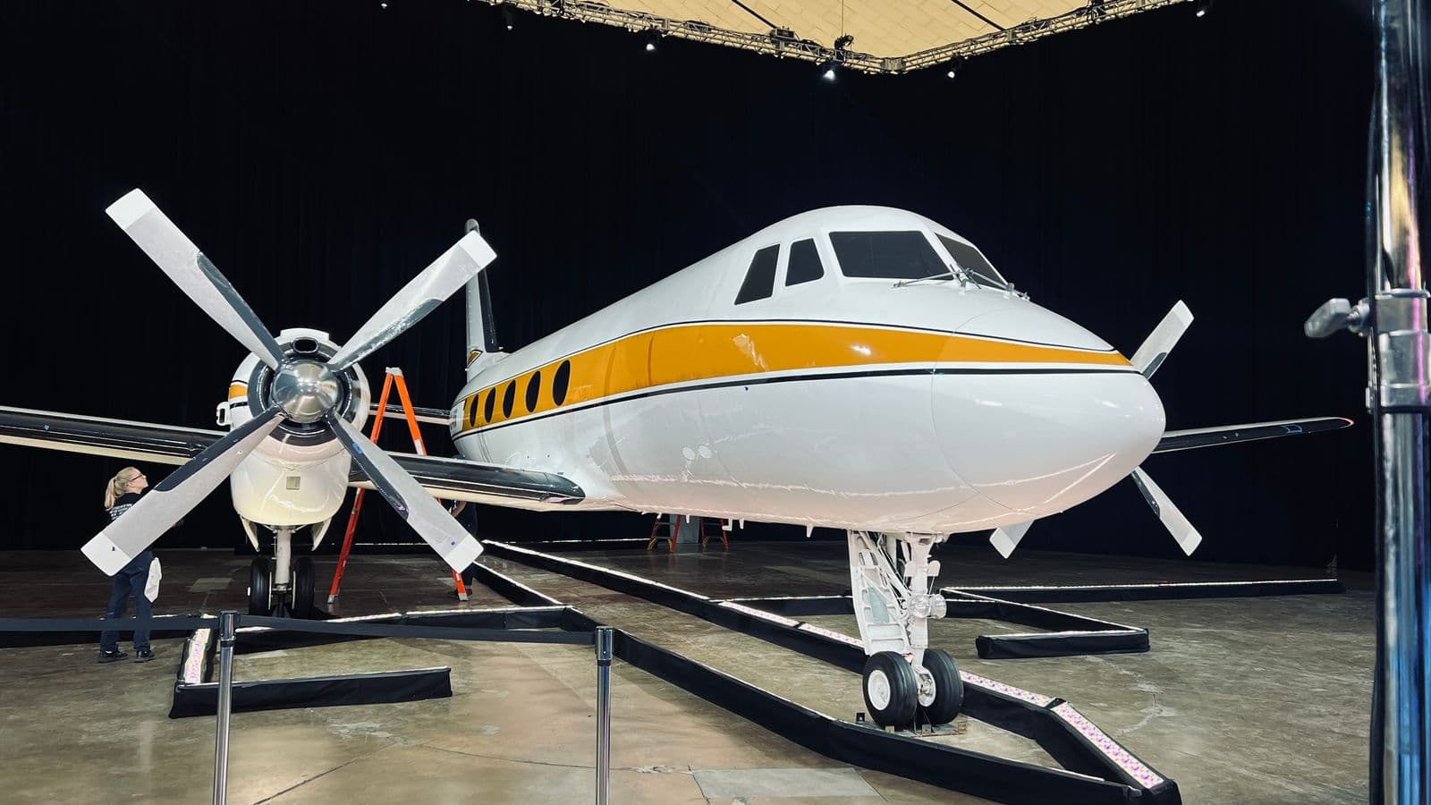 Private jet prepped for a Revivify Aviation coating inside a hangar